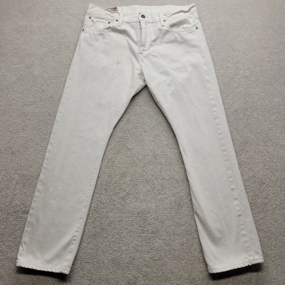 Polo Ralph Lauren Denim Jeans Mens 34x30 White Straight Leg Red RL Logo